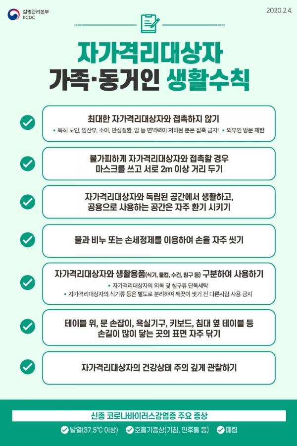 자가격리대상자 가족ㆍ동거인 생활수칙